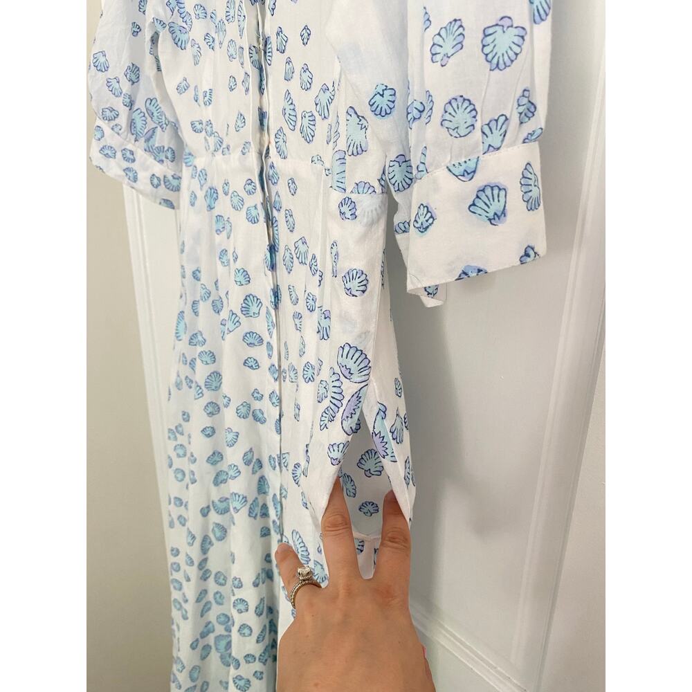 Julia India Amory JA Ruffle Shirt Maxi Dress Blue Shell Puff Sleeve Tuckernuck S - Picture 10 of 11